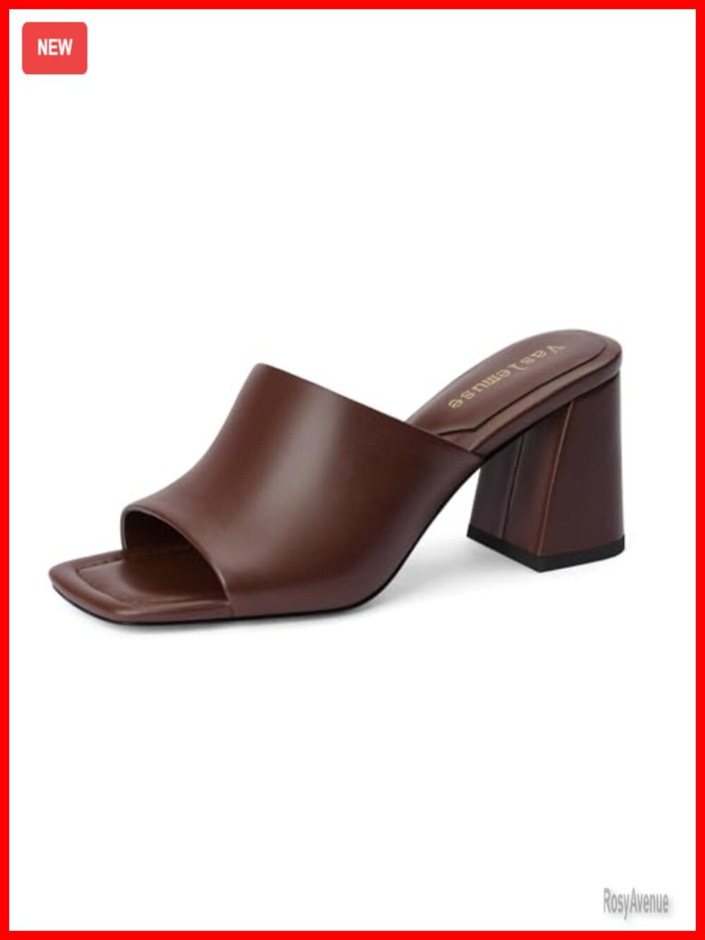 Vaslemuse Women's Chunky Block Heeled Mules Slide Sandals Faux Leather Slip-On
